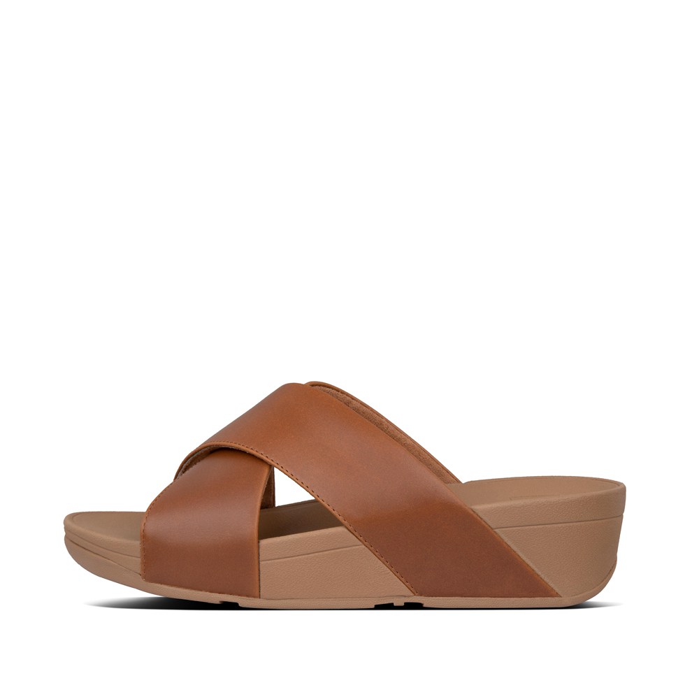 Fitflop Womens Slides Brown - Lulu Leather Cross - IA2713046